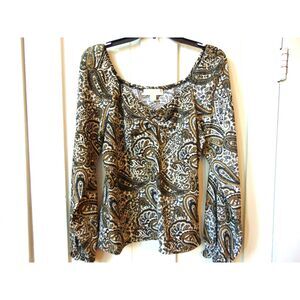 Michael Kors Paisley Long Sleeve Top SZ Medium sweetheart neck poly blend